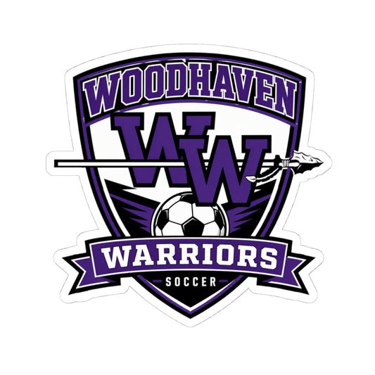 Woodhaven Warriors Soccer Sticker — Purple Shield Kiss-Cut Decal