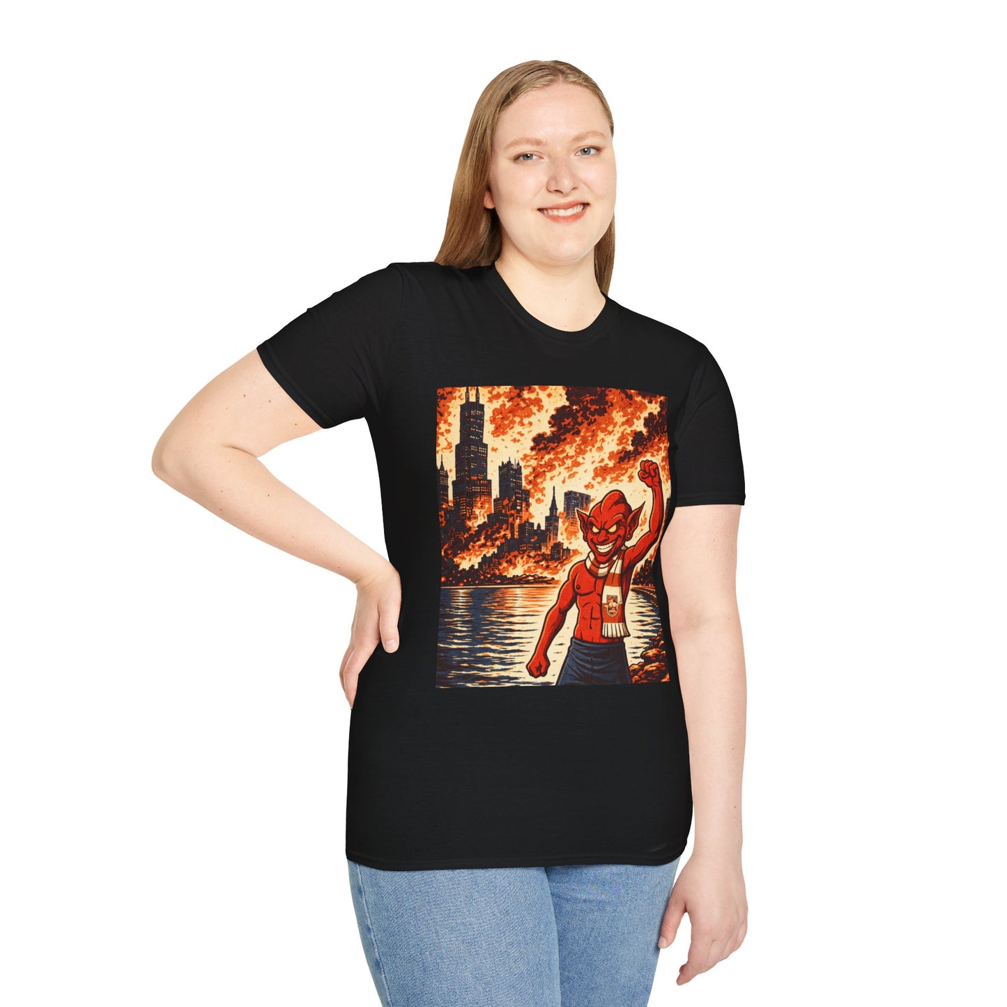 T-Shirt — Nain Rouge with Cityscape (Vintage Apocalyptic Vibe)