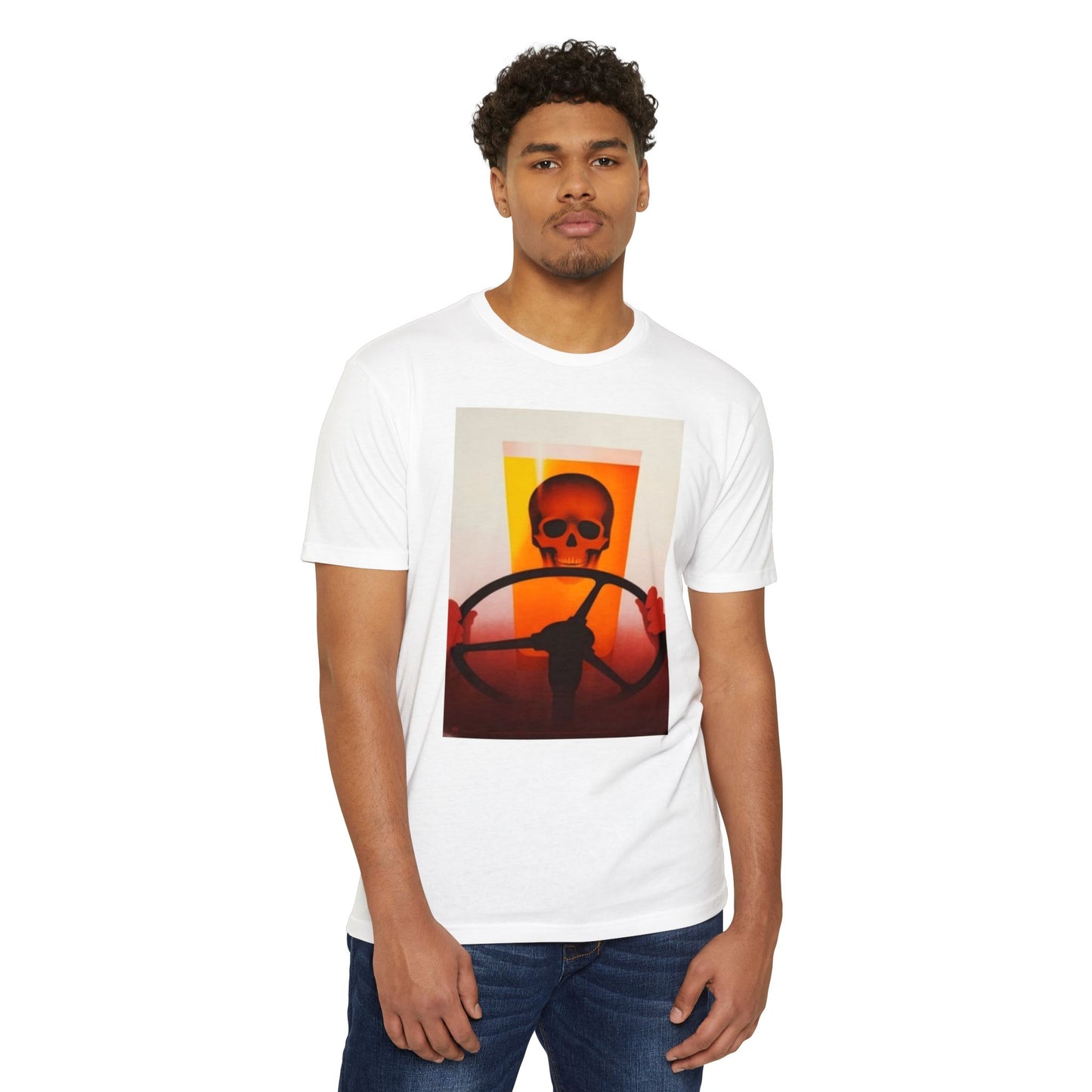 Skull Behind the Wheel T‑Shirt — Retro Sunset Driver Graphic Tee