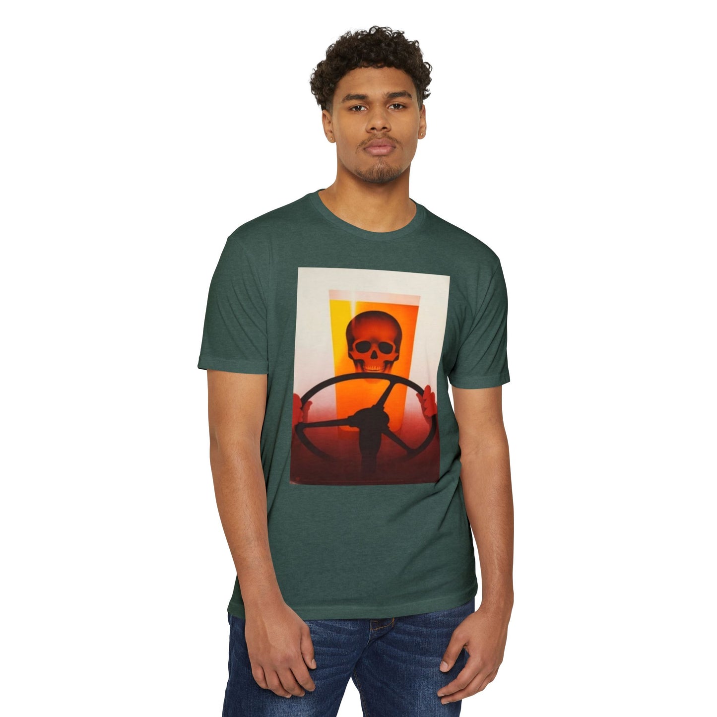 Skull Behind the Wheel T‑Shirt — Retro Sunset Driver Graphic Tee