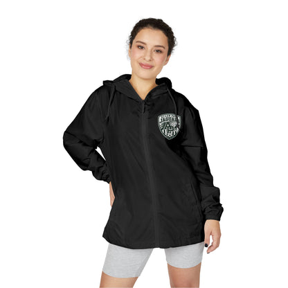 Windbreaker Jacket — Allen Park Soccer Crest Logo Windbreaker, Lightweight White Hooded Shell
