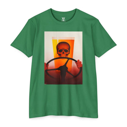 Skull Behind the Wheel T‑Shirt — Retro Sunset Driver Graphic Tee
