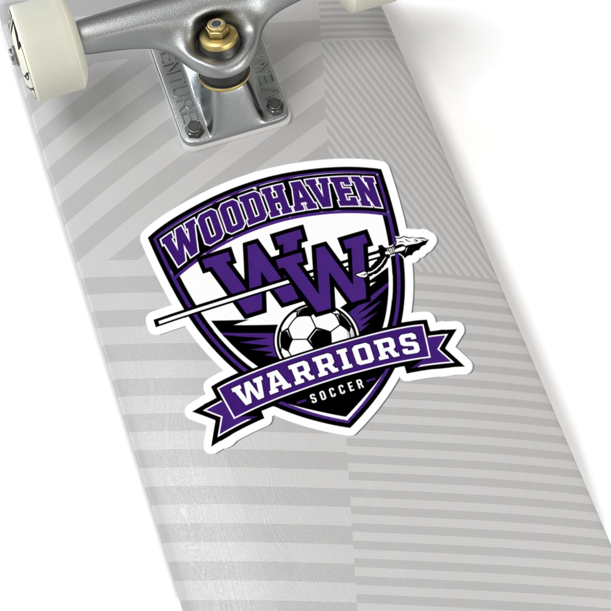 Woodhaven Warriors Soccer Sticker — Purple Shield Kiss-Cut Decal