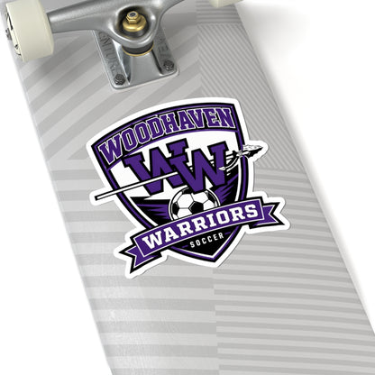 Woodhaven Warriors Soccer Sticker — Purple Shield Kiss-Cut Decal