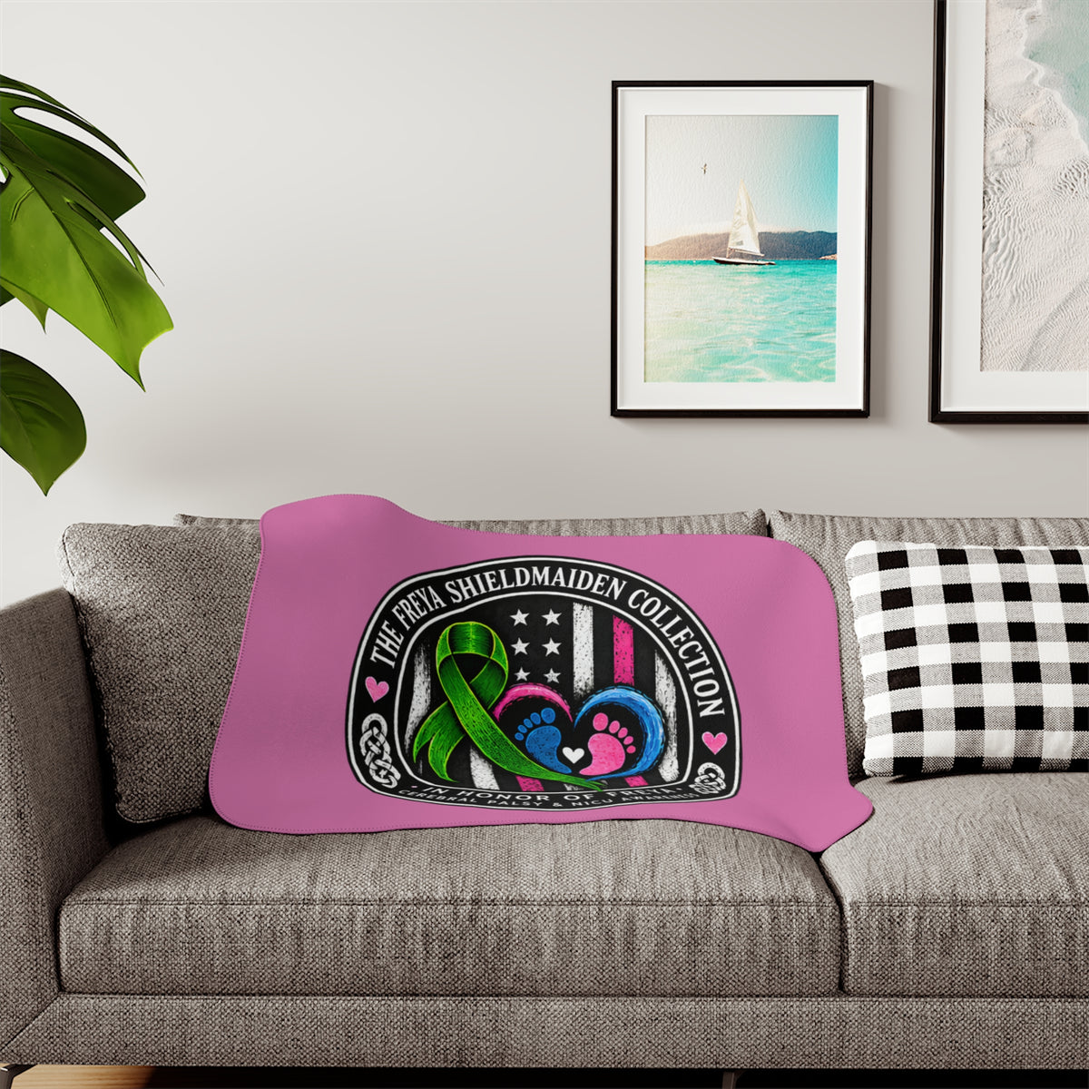 Sherpa Blanket - Cerebral Palsy & NICU Awareness Ribbon Heart Design (Honor of Freya)