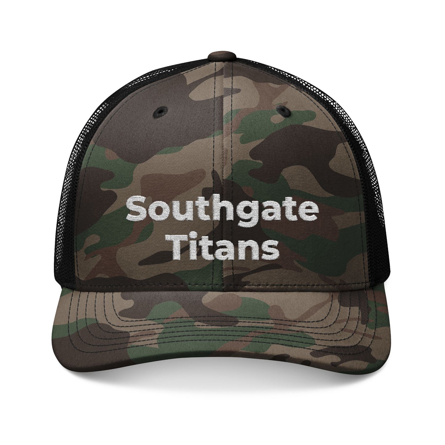 Camo Trucker Hat — Embroidered 'Southgate' Mesh Back Cap