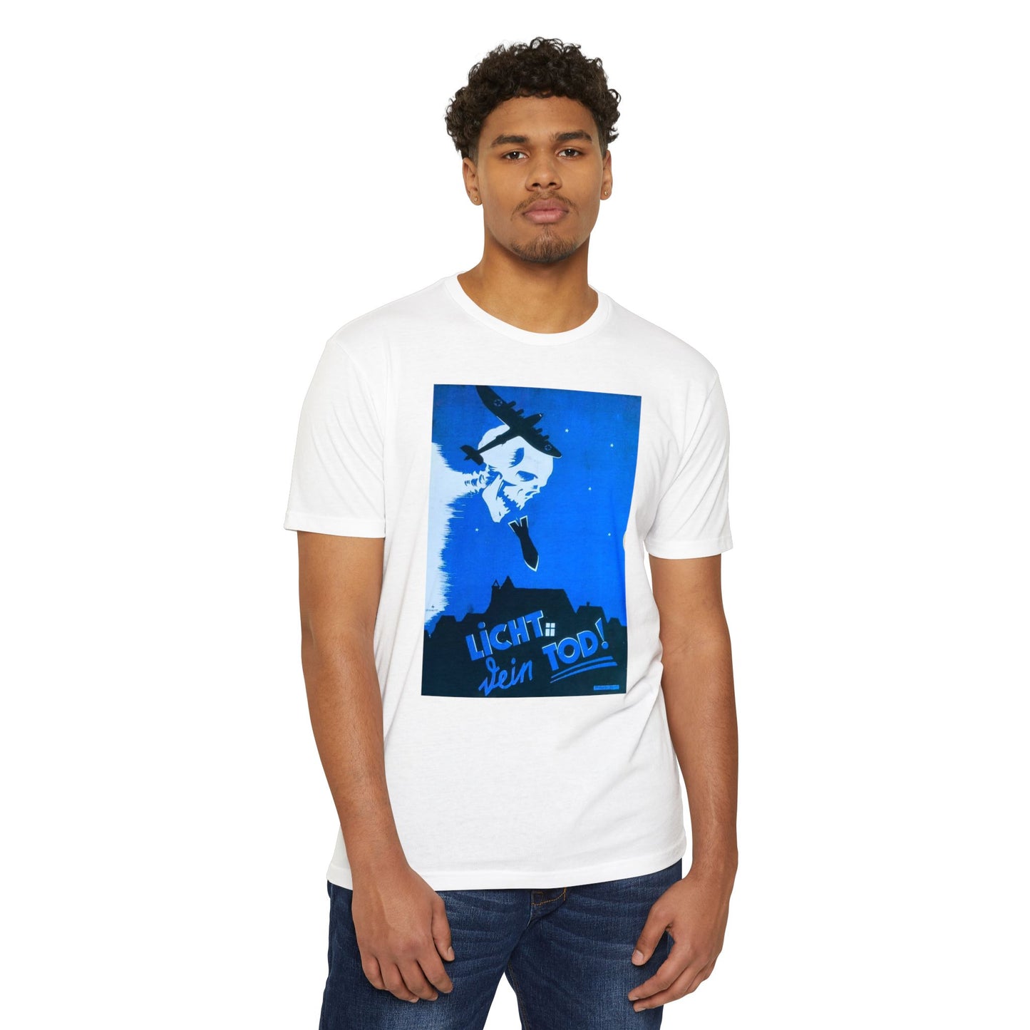 Skull Cowboy Graphic T-Shirt — 'Licht sein Tod' Blue Vintage Poster Tee
