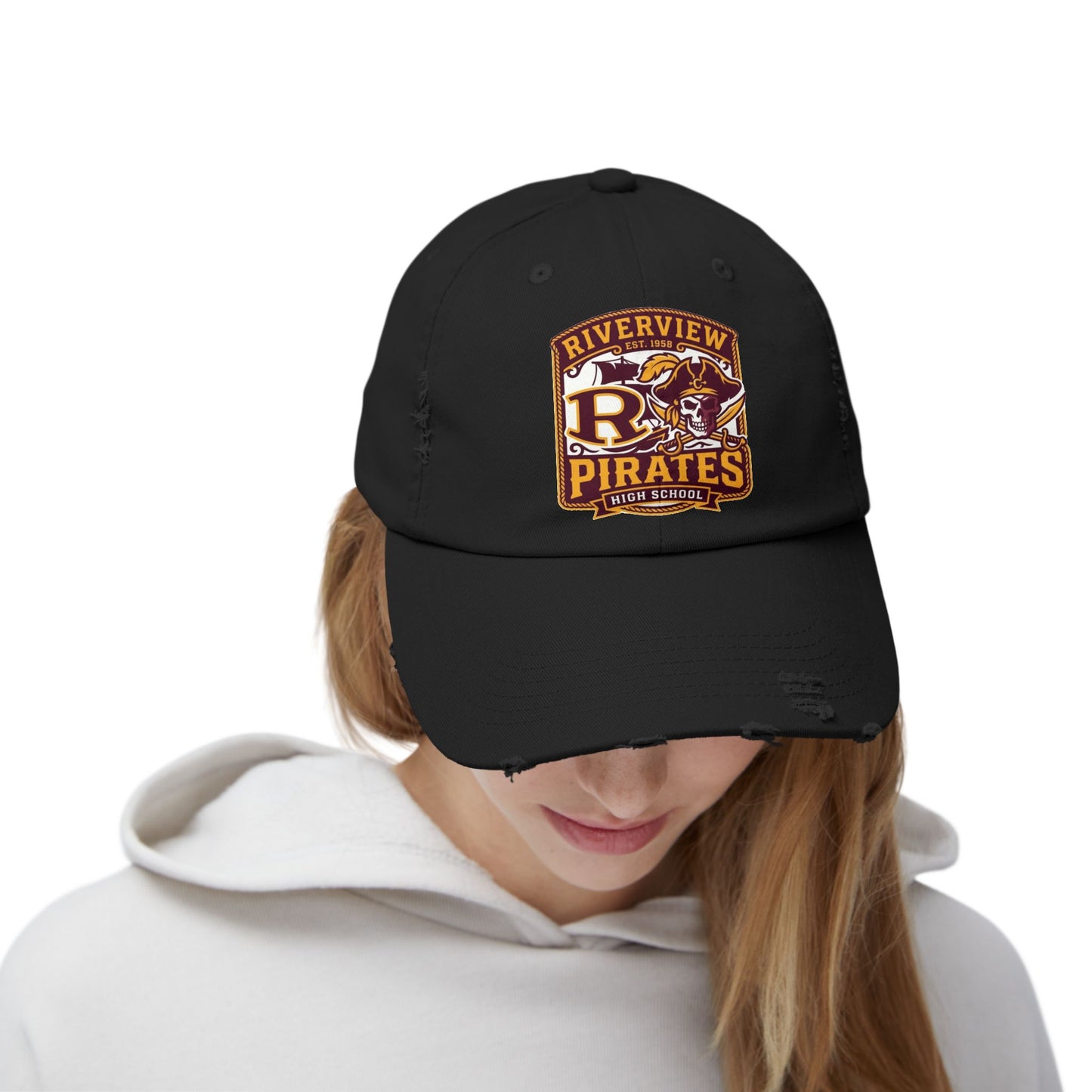 Distressed Pirates Baseball Cap — Riverview High School Logo Hat