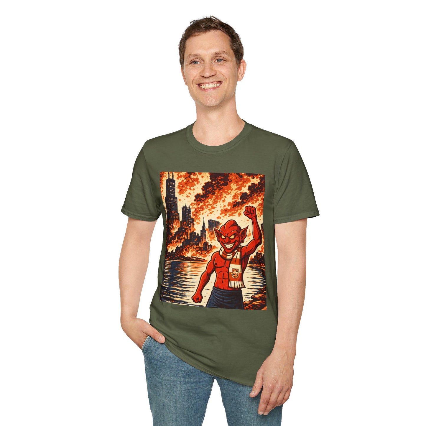 T-Shirt — Nain Rouge with Cityscape (Vintage Apocalyptic Vibe)