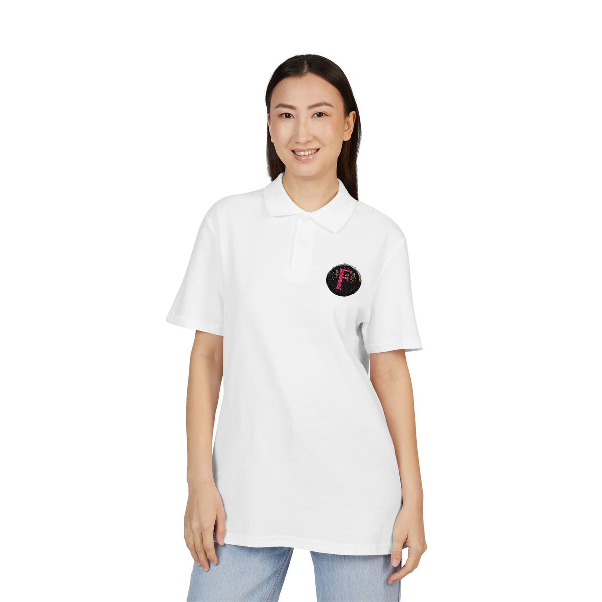 Embroidered "F" ShieldPolo Shirt — Women's Gothic Logo Pique Polo