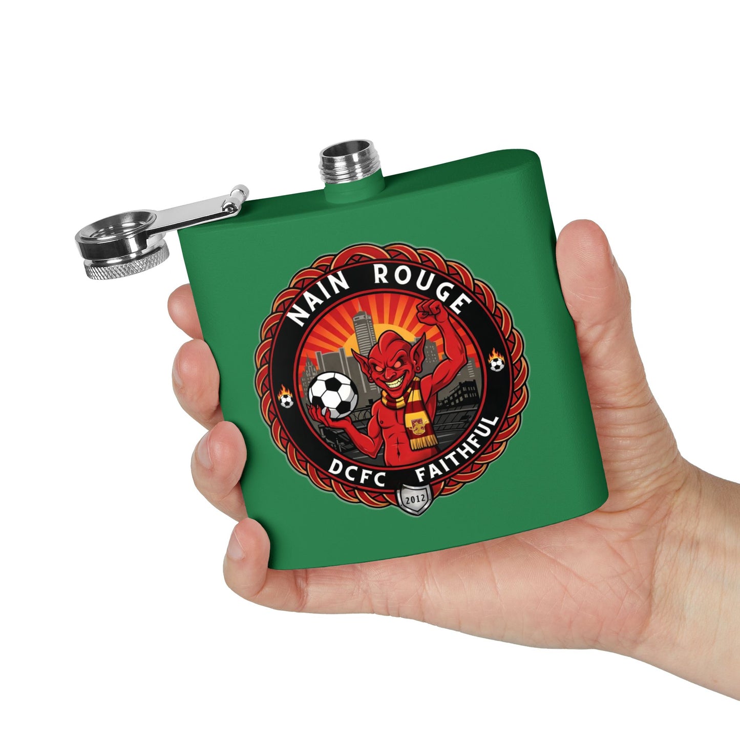 Nain Rouge Football Flask — Nain Rouge DCFC Faithful 6oz Stainless Steel Hip Flask
