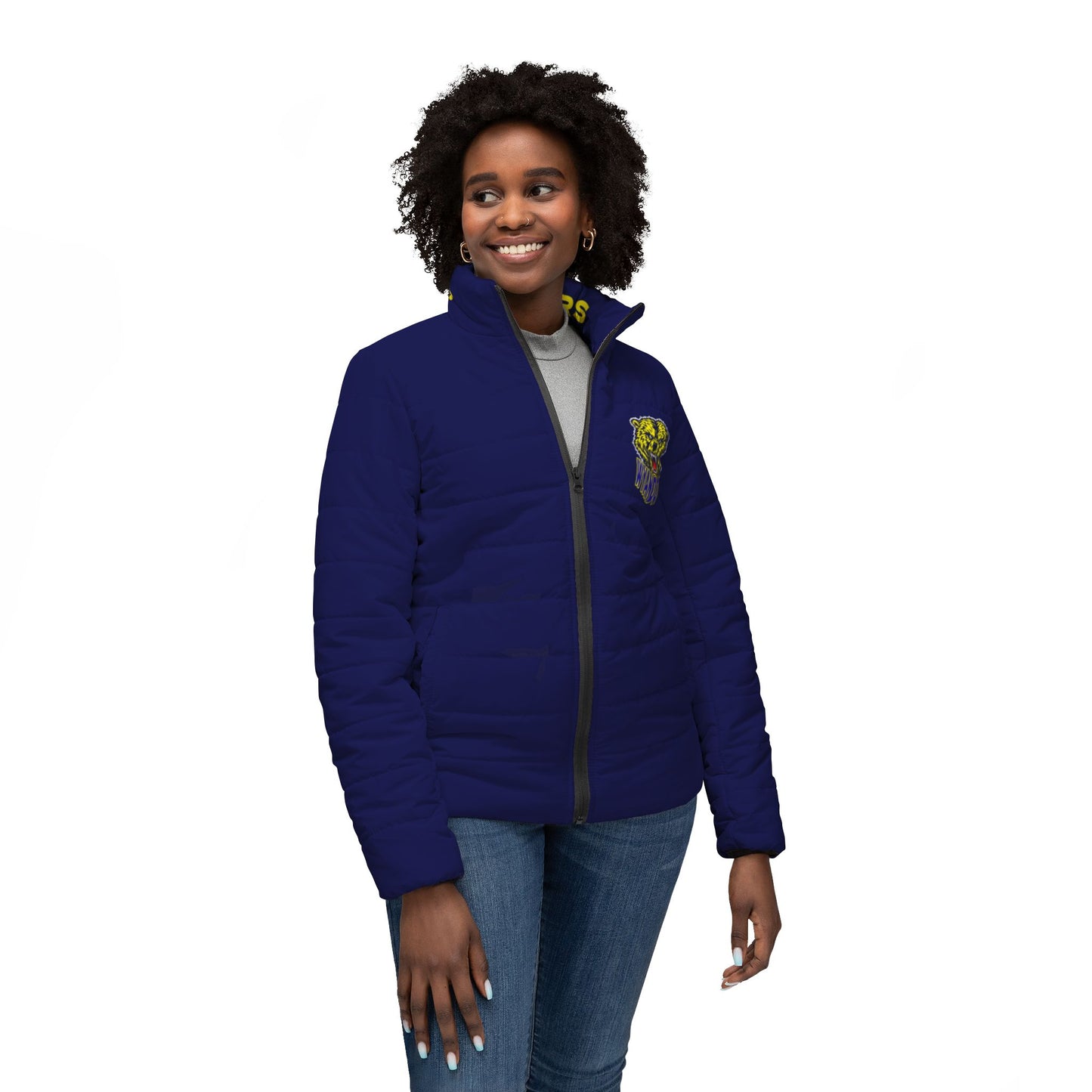 Women’s Navy RHS Bear Crest Puffer Jacket – Embroidered Crest Collar