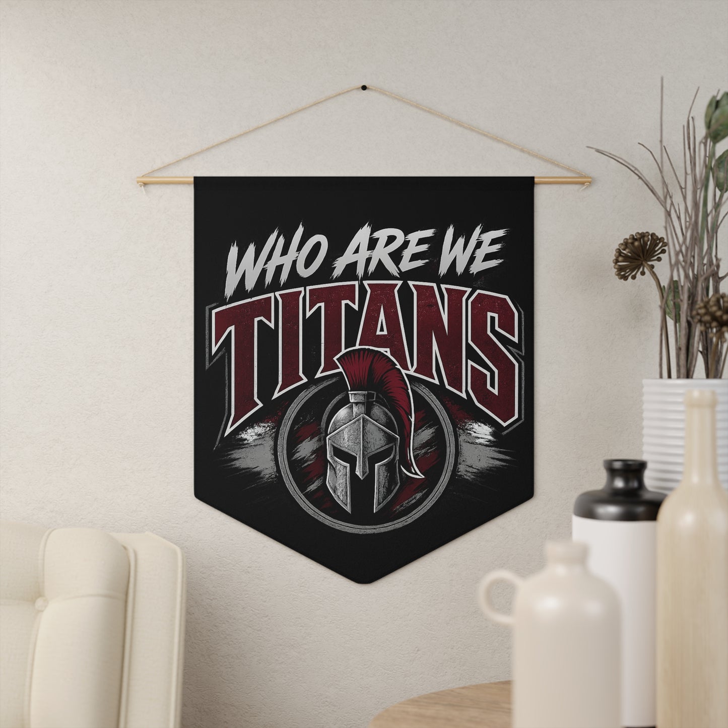 Who Are We Titans Pennant — Spartan Helmet Team Banner