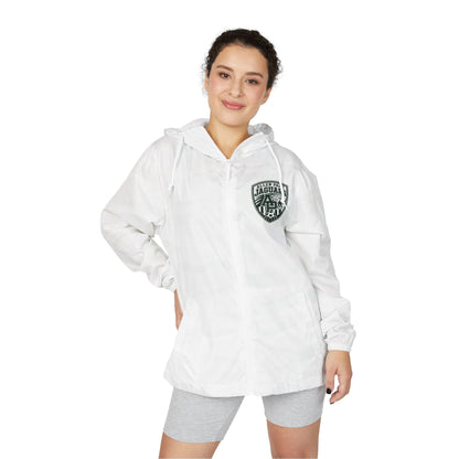 Windbreaker Jacket — Allen Park Soccer Crest Logo Windbreaker, Lightweight White Hooded Shell