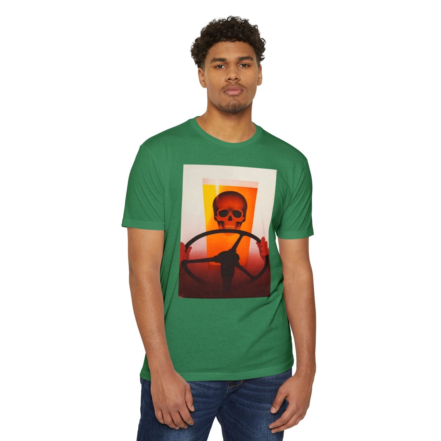 Skull Behind the Wheel T‑Shirt — Retro Sunset Driver Graphic Tee