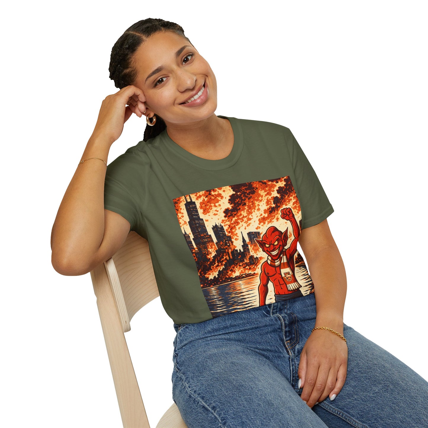 T-Shirt — Nain Rouge with Cityscape (Vintage Apocalyptic Vibe)