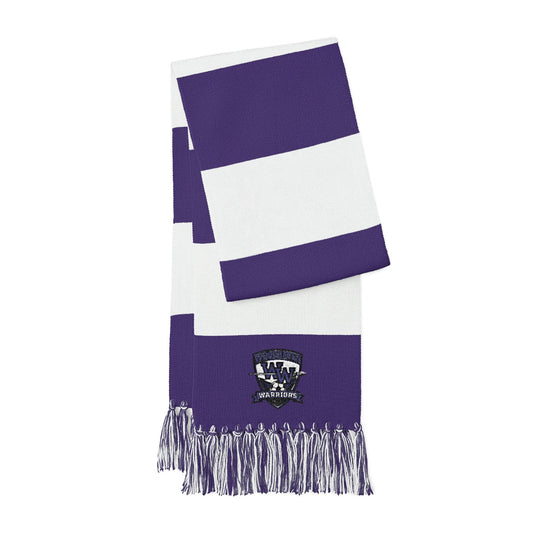 Embroidered Team Stripe Spectator Scarf — Purple & White Fan Scarf with Crest