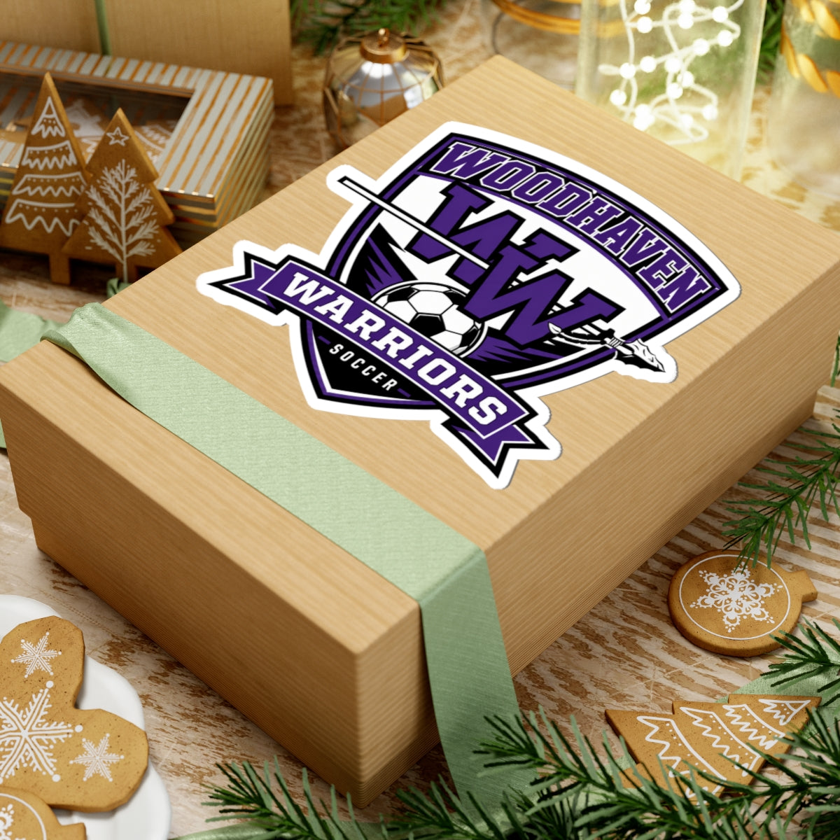 Woodhaven Warriors Soccer Sticker — Purple Shield Kiss-Cut Decal