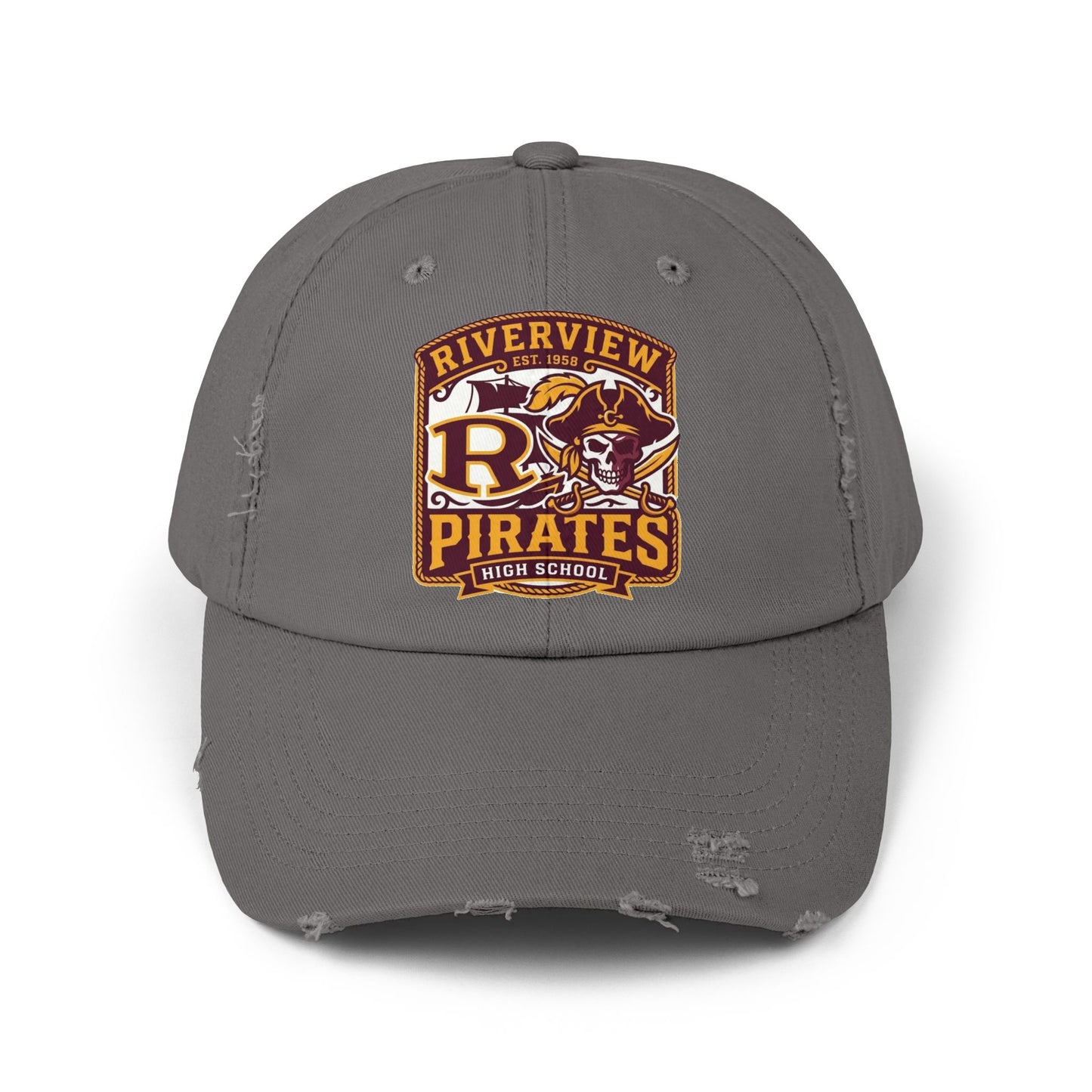Distressed Pirates Baseball Cap — Riverview High School Logo Hat