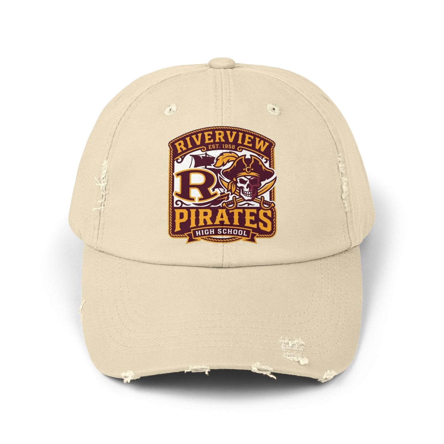 Distressed Pirates Baseball Cap — Riverview High School Logo Hat